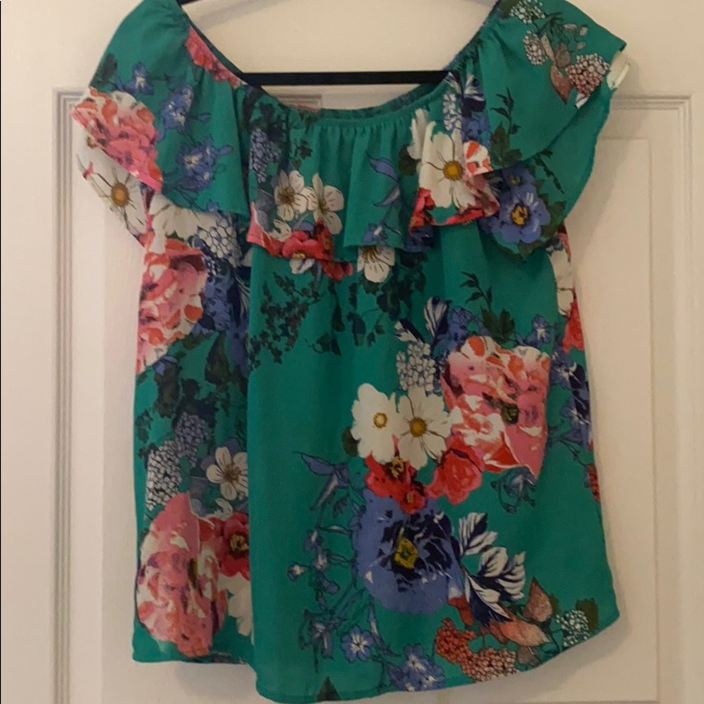 Green floral off the shoulder blouse
